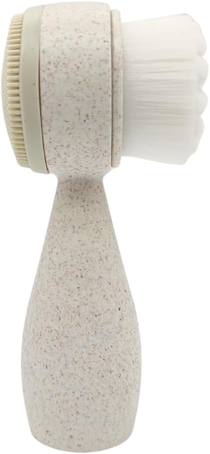 Lindo Eco Clean Face Brush (Mini Beige) | Dual-Sided Manual, Exfoliating, Eco-Friendly, Handle Made of Natural Plant Fibers, Vegan, For Deep Cleansing, Flat Base