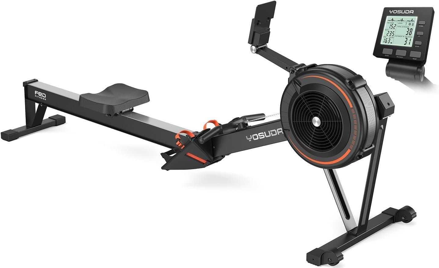 YOSUDA R2 Rowing Machine for Home, Air Rower with Self-Powered Monitor | 10 Level Resistance, Aluminum Rail, Ergonomic Seat, Easy Storage, Full Body Workout, Home Gym Equipment