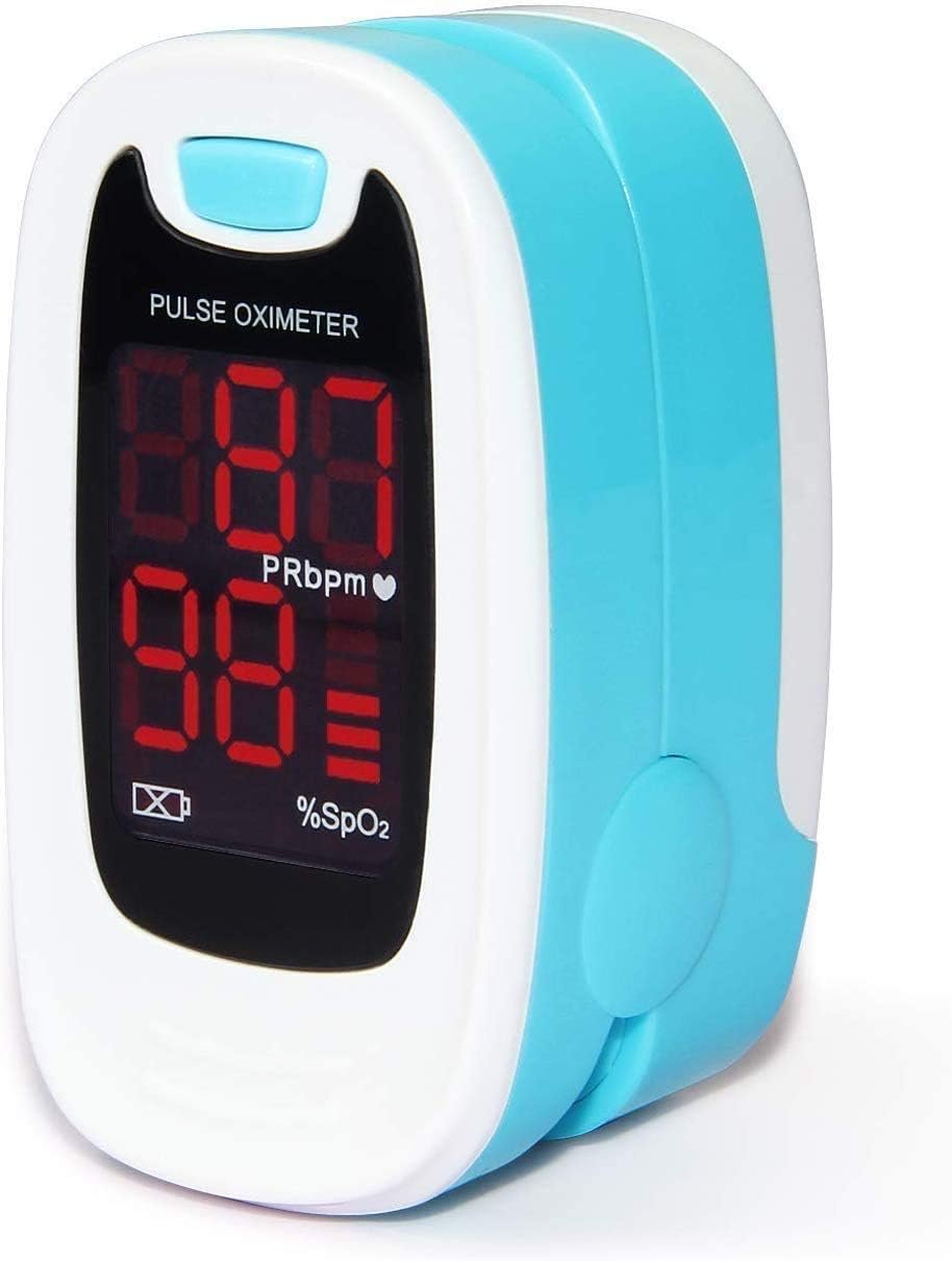 CONTEC Pulse Oximeter, SpO2 & PR Value Blood Oxygen Monitor w/Lanyard | CMS50M LED Fingertip Pulse Oximeter, SpO2, PR & Blood Oxygen Saturation Monitor for Home, Sports & Travel White & Light Blue
