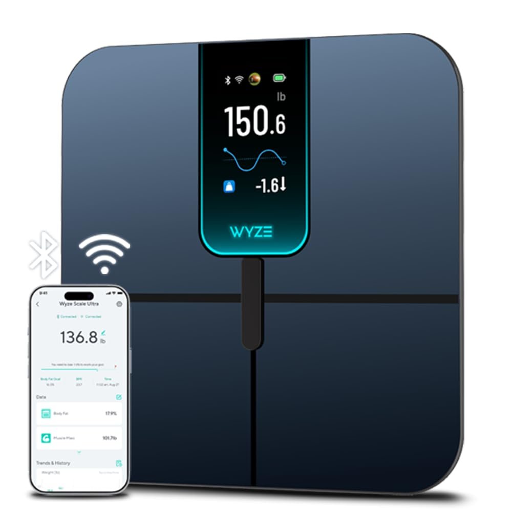Wyze Scale Ultra Smart Scale for Body Weight, BMI & Muscle Mass | Wi-Fi & Bluetooth Sync, 4.3″ Color Display, Tracks 13 metrics, Heart Rate Tracking, Baby/Pet/Luggage Mode, 400lbs Capacity