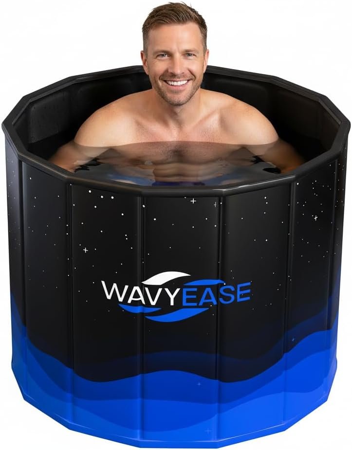 WAVYEASE® Portable Bath Tub for Adults -(31.5″L x 26″H) Foldable Cold Plunge Tub for Recovery – Collapsible Soaking Bath Tub for Shower Stall – Outdoor Ice Bathtub for Athletes (Black)