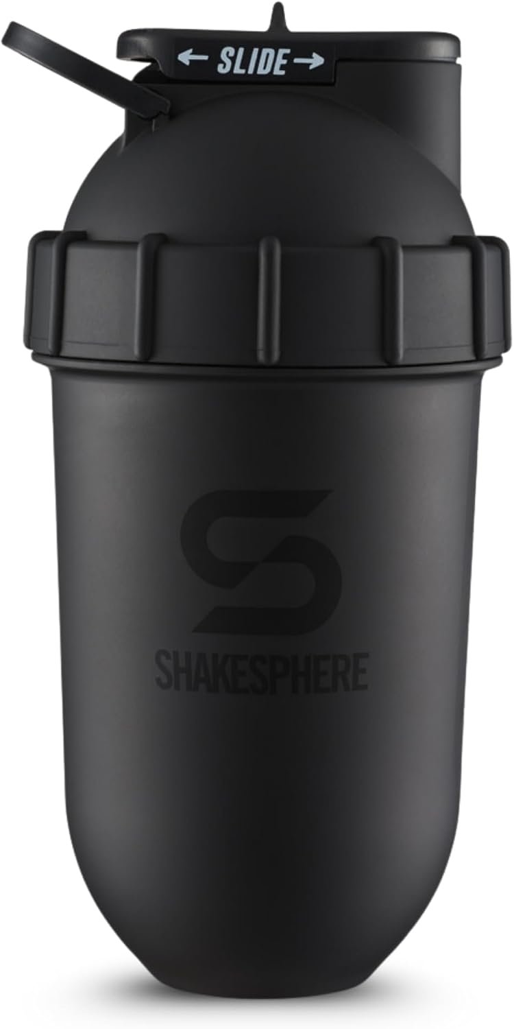 SHAKESPHERE Tumbler – 24oz Bladeless Blender -Purees Raw Fruit, Matte Black | Protein Shaker Bottle and Smoothie Cup for Pre Workout, Gym Shake Mixer, Drink Powder Mixes, Easy to Clean, No Blending Ball