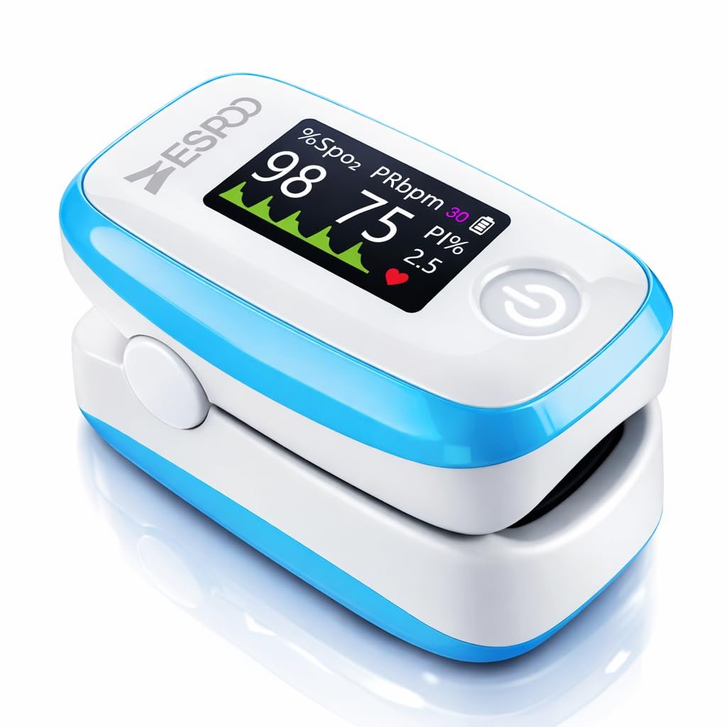 Pulse Oximeter Fingertip, Blue, Oxygen Monitor Fingertip with TFT Display, SpO2 and Heart Rate Measurement Device