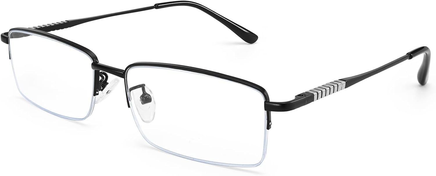 Dollger Rectangle Blue Light Glasses for Men Metal Fashion Small Half Frame | Rimless Clear square Anti Bluelight Blocking Glasses for Computer Gaming Small slim Half Frame Fashion Eyeglasses
