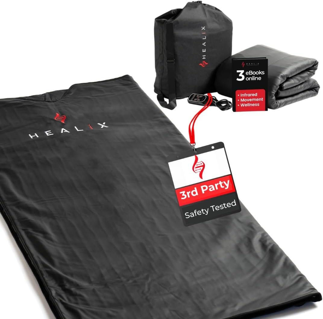 Healix Infrared Sauna Blanket – Zero EMF Portable Sauna for Detox, Recovery & Wellness – 10,000-Strand Far Infrared Carbon Fiber Heating, Adjustable 77-176°F | Zipper Seam Closure