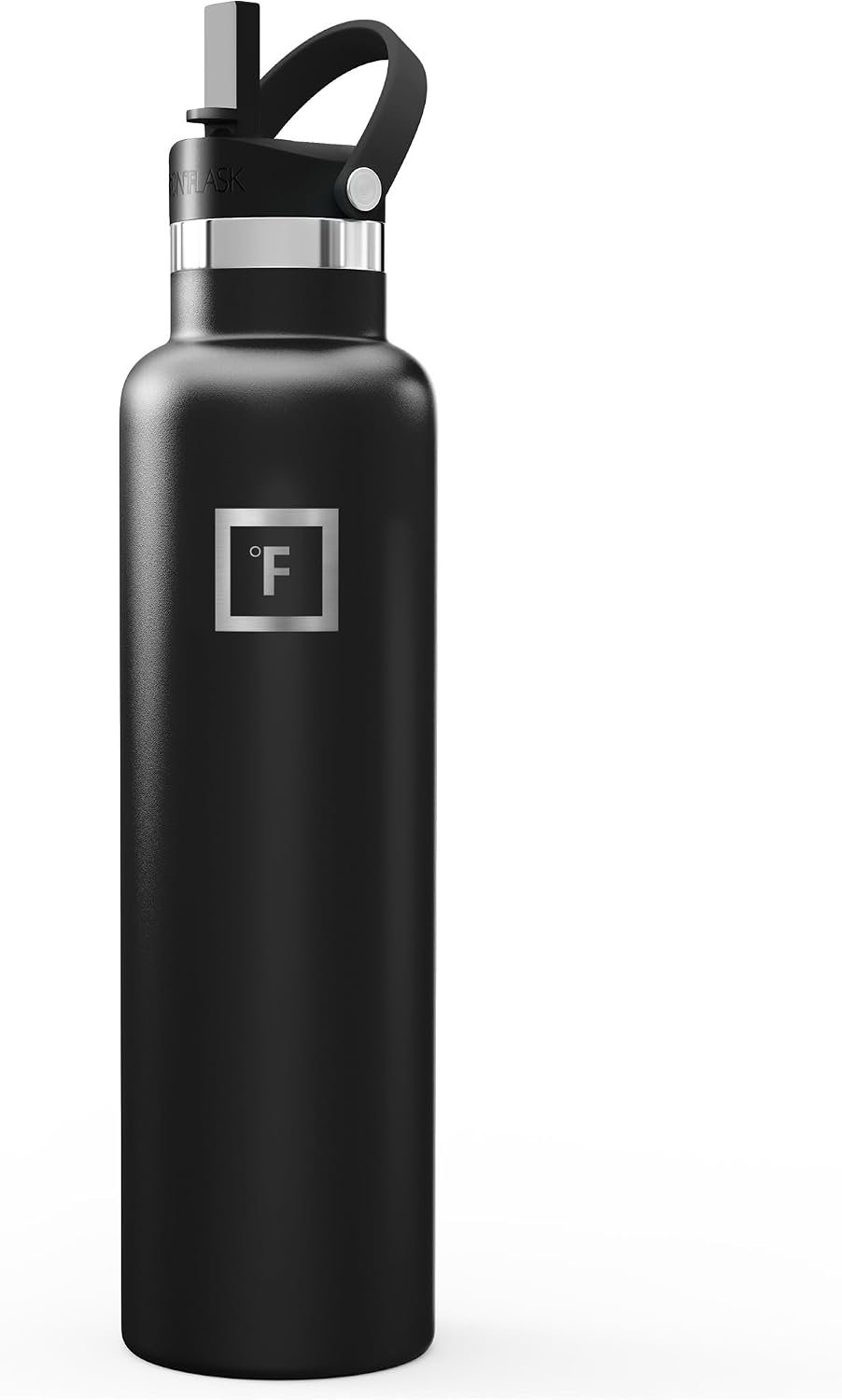 IRON °FLASK 24 oz Narrow Mouth Water Bottle with Straw | Insulated Stainless Steel Sports Water Bottle with Leakproof Straw Lid – BPA Free, Cold 24 Hrs, Sweat Free (Midnight Black)