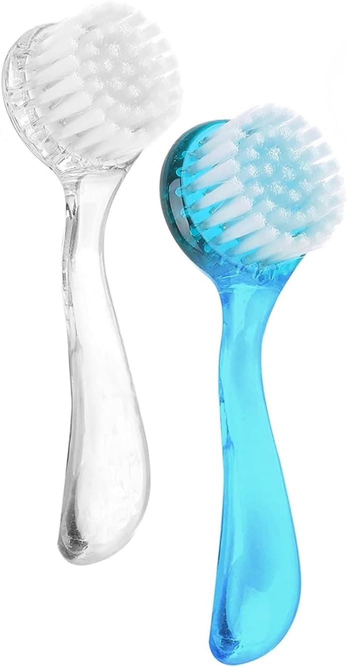 2 Pcs Face Brushes for Cleansing Set Small Manual Exfoliating Brushes for Cleaning Face Spa & Makeup Removal Charcoal Infused Scrubbing Brushes Ideal for Exfoliation & Skincare Blue Clear