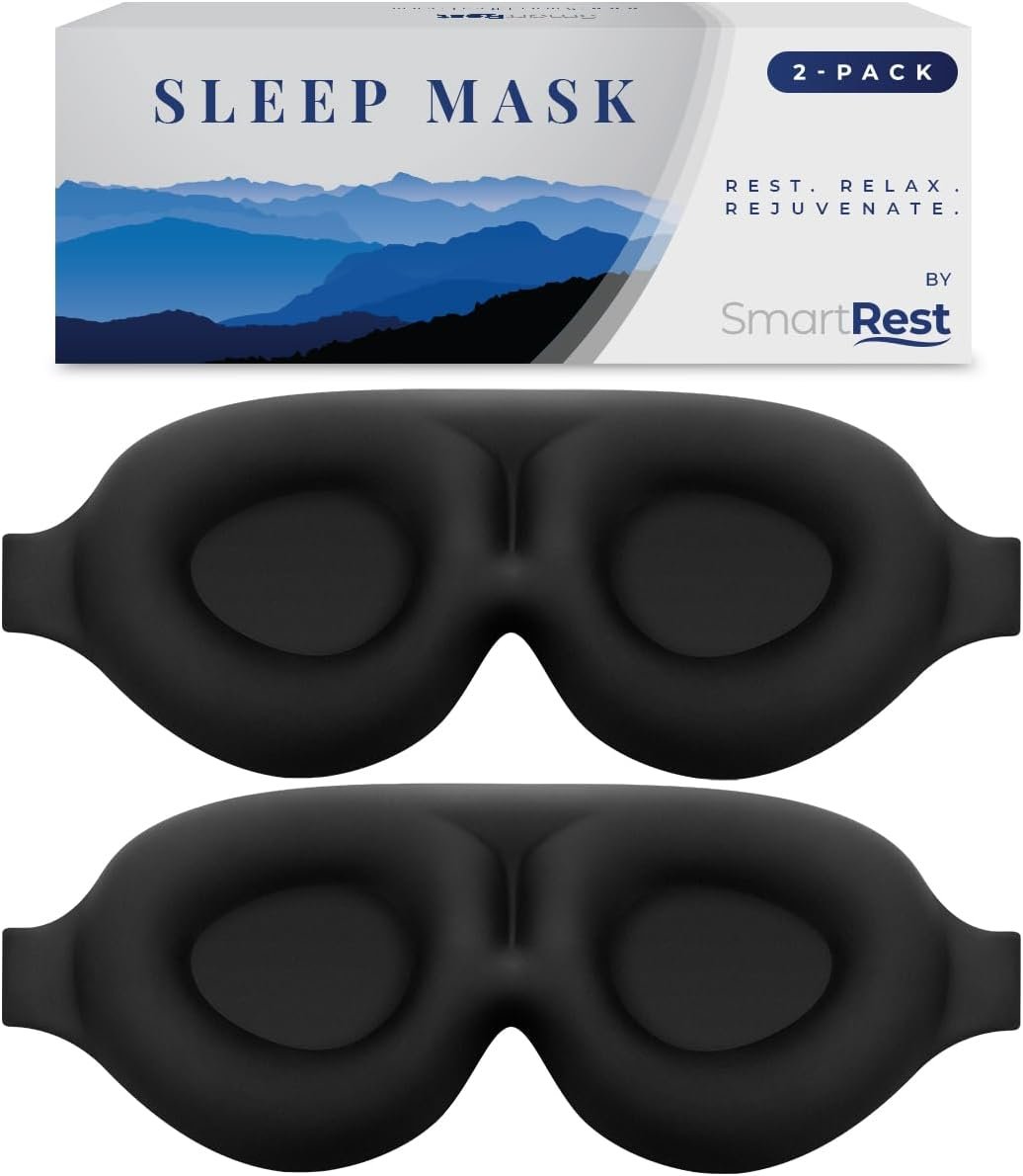 Sleep Mask [2 Pack] – Eye Mask for Sleeping – Patented, Contoured, 100% Blackout, Zero Pressure Sleeping Masks for Women and Men, Blindfold and Eye Covers – S2 Black