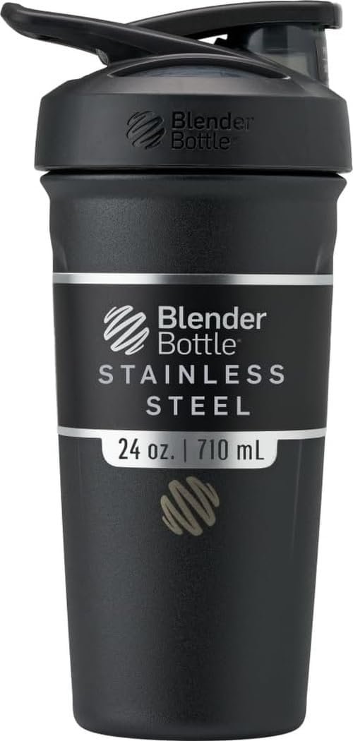 BlenderBottle Sport Flip Stainless Steel Shaker Bottle 24 oz Black | BPA Free Material
