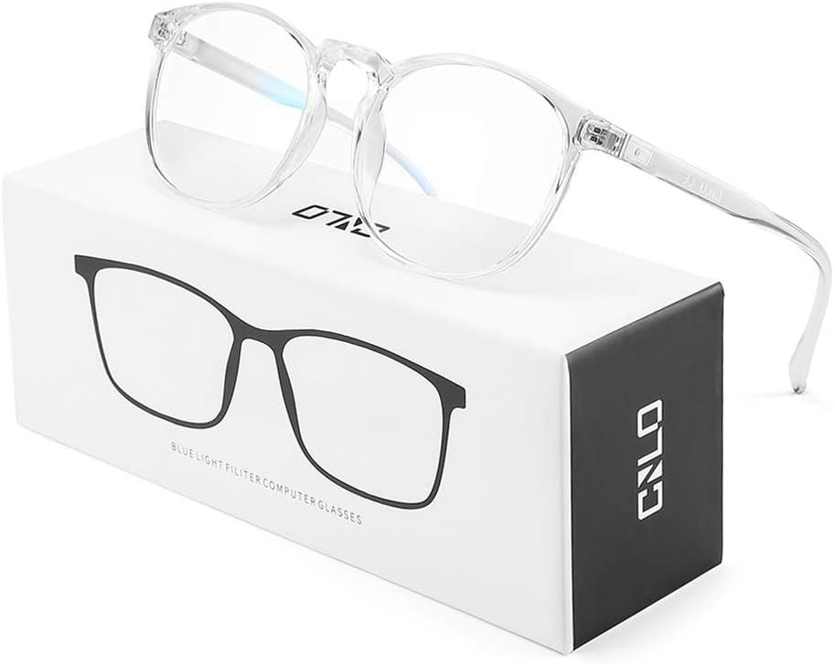 Blue Light Blocking Glasses,Computer Glasses,Anti Eyestrain, Lightweight Frame Eyeglasses,Men/Women… (Crystal)