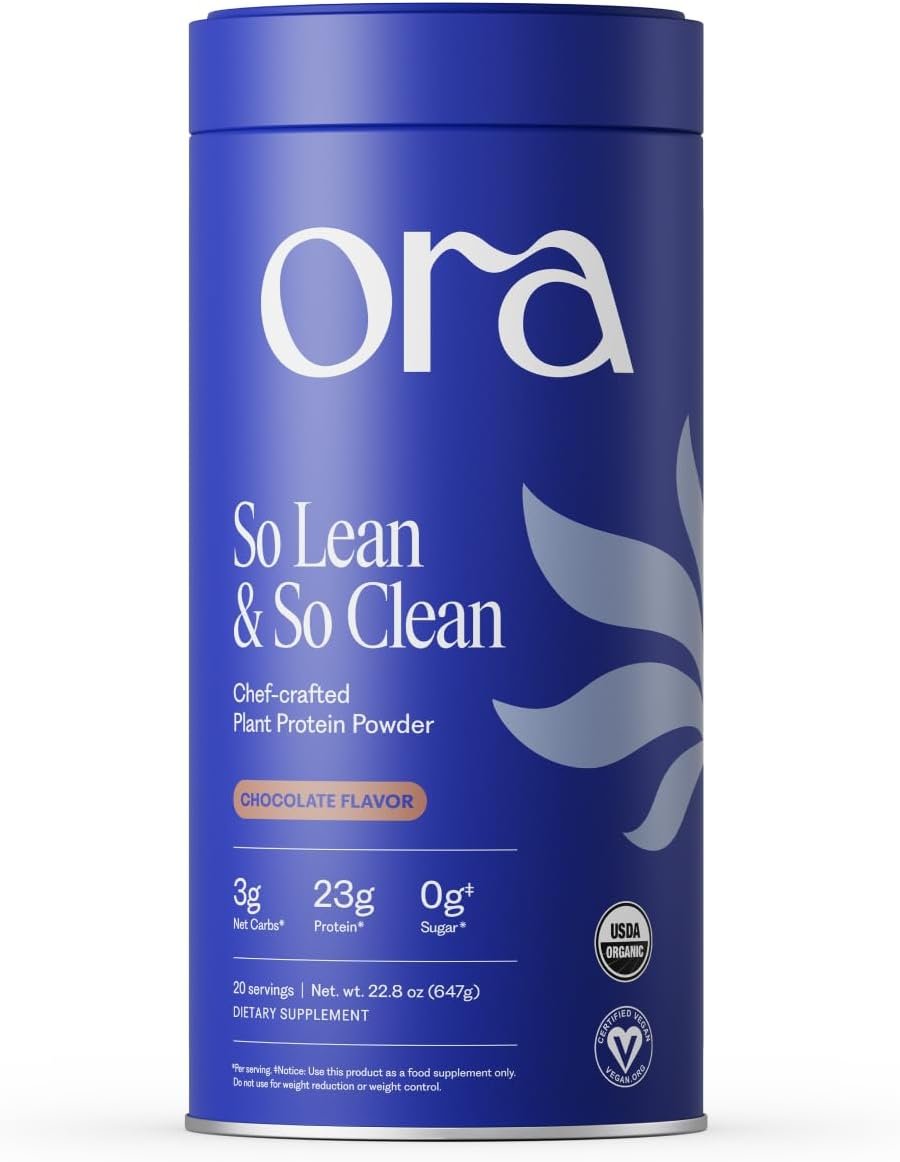 Ora Organic Vegan Protein Powder – 23g Plant Protein for Women and Men – Chocolate Flavor 20 Servings, Bloat-Free, Gluten Free, Non-GMO, No Artificial Sweeteners