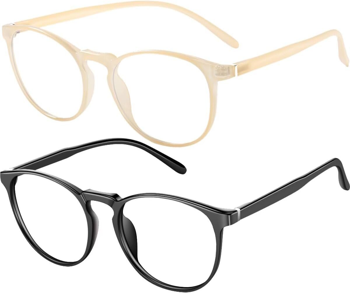 Blue Light Blocking Glasses Women/Men,Retro Round Anti Eyestrain Computer Gaming Glasses(Black+Beige)