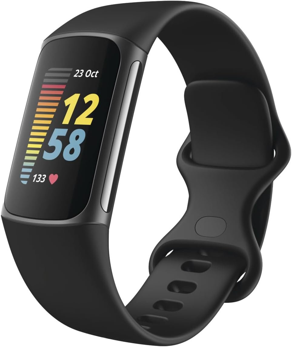 Fitbit Charge 5 Advanced Fitness & Health Tracker with Built-in GPS, Stress Management Tools, Sleep Tracking, 24/7 Heart Rate and More, Black/Graphite, One Size (S &L Bands Included) (Renewed)