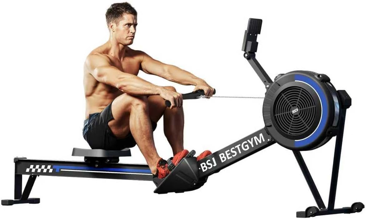 Rowing Machine for Home, Professional Adjustable Air Resistance Rower Machines with Self-Powered Monitor, 53.7” Row Rail, Ergonomic Comfort Seat, Easy Storage