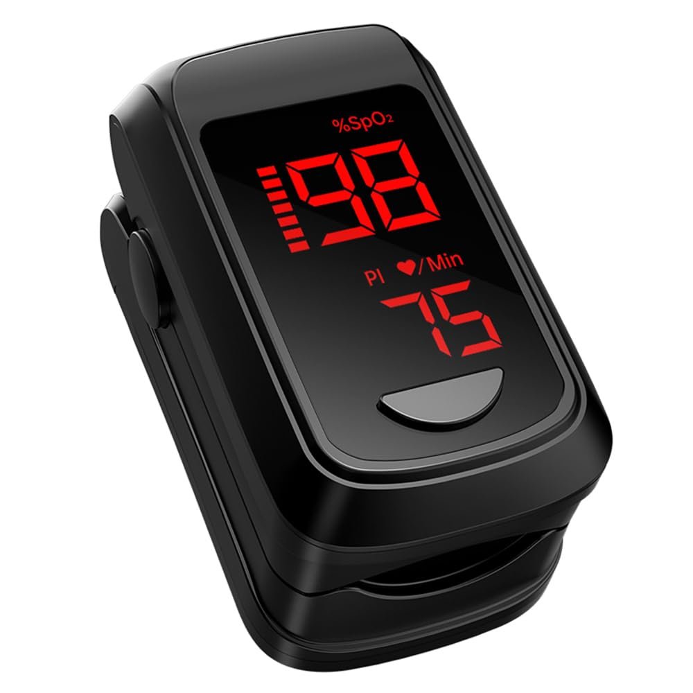 HOLFENRY Pulse Oximeter Fingertip – Large Display Oxygen Monitor Fingertip with Fast 5-8s Reading for SpO2/Heart Rate/PI, Accurate Pulse Ox for Home/Sports/Travel, Batteries & Lanyard Included