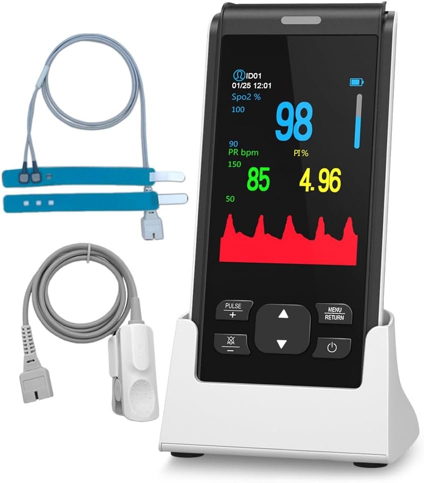 HOLFENRY Rechargeable Handheld Pulse Oximeter-2 Probes for Adult Finger&Small Foot,Continuous SpO2&Heart Rate Monitor Oxygen Monitor Fingertip with Alarm&OLED Display,For Sports,Aviation,Wellness
