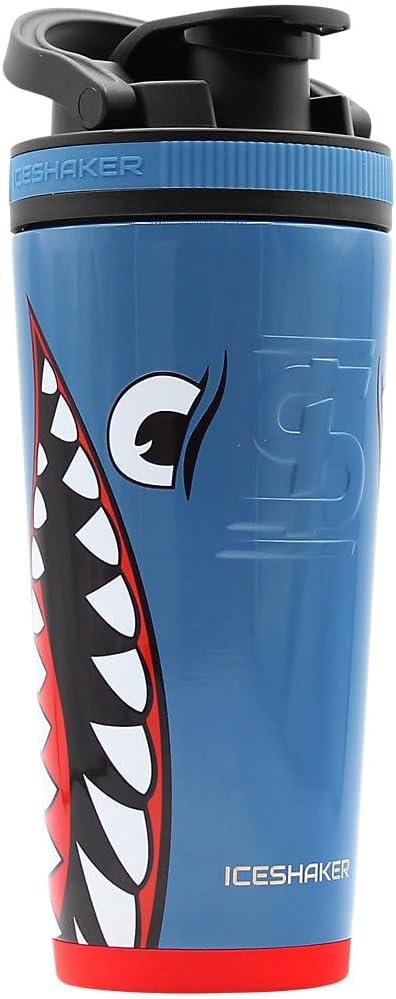 Ice Shaker Stainless Steel Shaker Bottle | 26oz, Blue Bomber | Stays Cold for 30+ Hours | Insulated Cup with Twist-on Agitator | Odor-Free Shaker Cup for Protein Shakes, Water, Smoothies, Cocktails