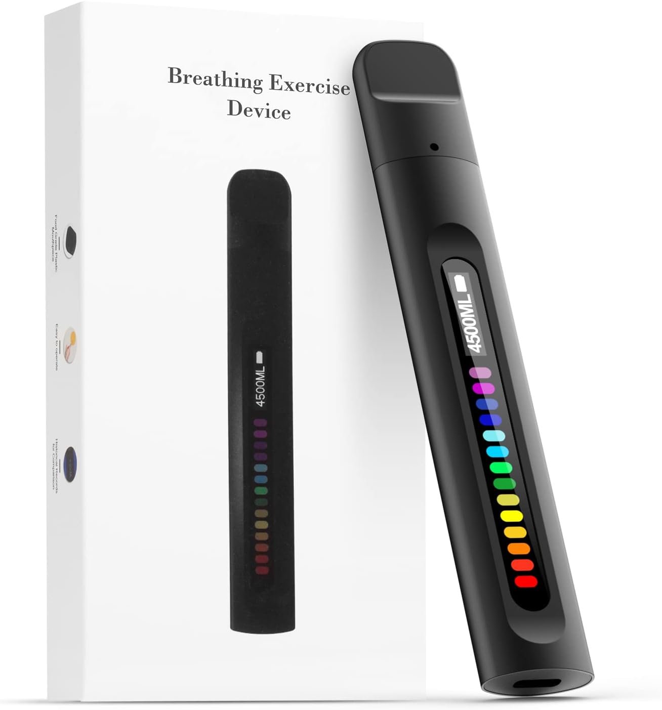 Breathing Trainer with Display | Portable, Rechargeable, Detachable Mouthpieces, Compact Handheld Design