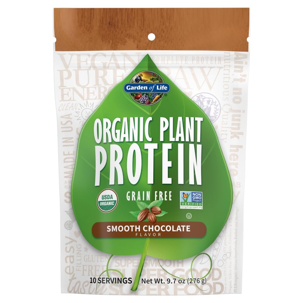 Garden of Life Organic Plant Protein Powder, Chocolate Flavor, 10 Servings | Probiotics & Enzymes – Plant Based Powder, Amino Acids, Non-GMO, Grain-Free, Gluten-Free, Vegan