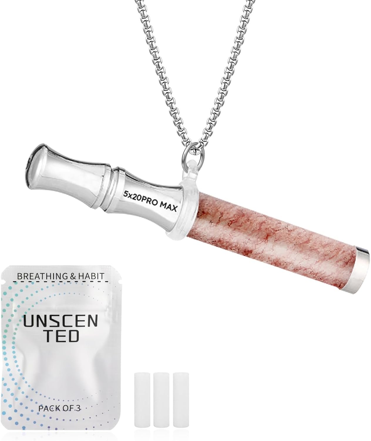 Breathing Necklace with Filter for Anxiety, Natural Stone Breathing Pendant Breathwork Tool for Calm Meditation & Stress Relief, Mindfulness Slow Breathing Trainer Gift for Women Men