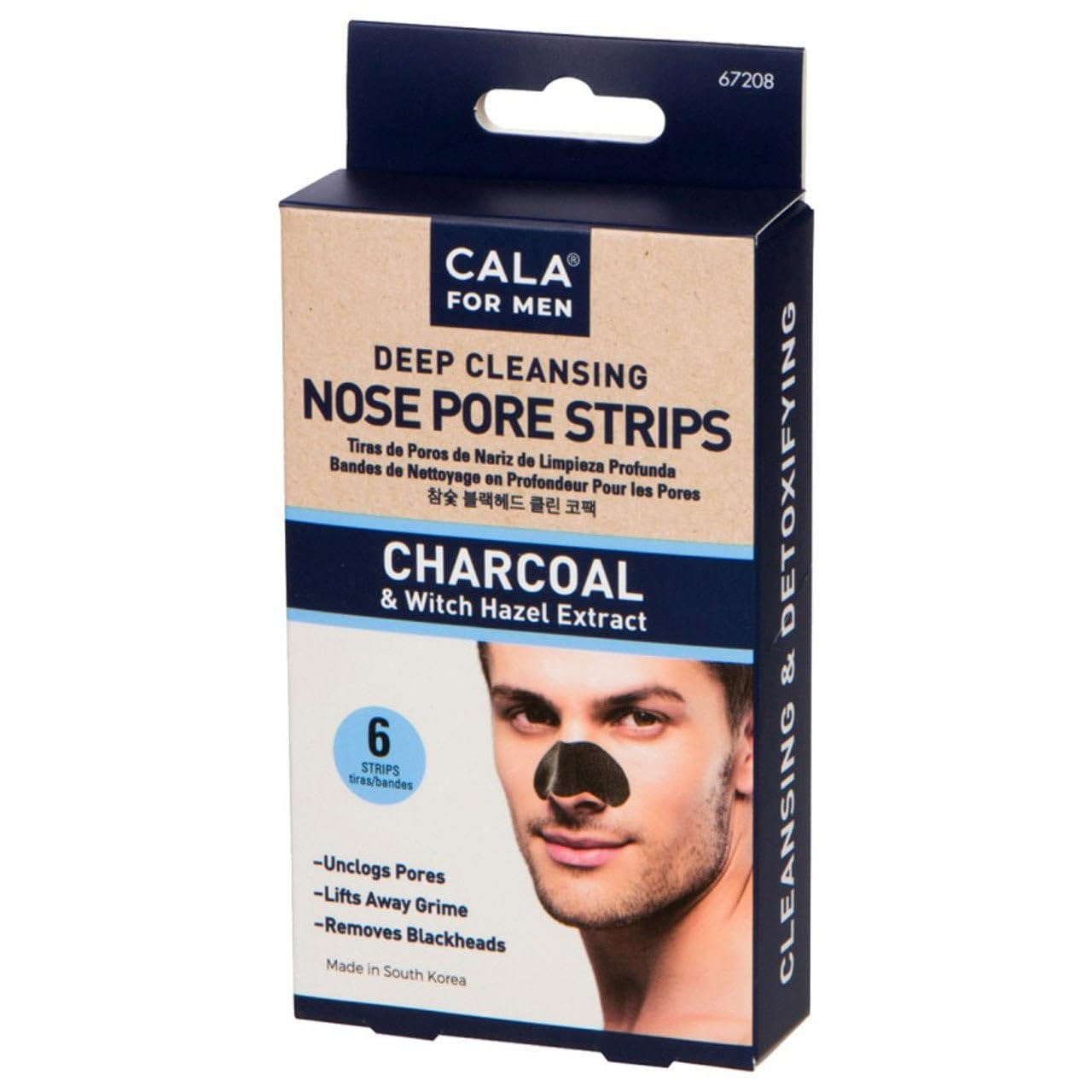 Cala Men Charcoal Nose Pore Strips with Witch Hazel & Charcoal Powder, 6 Strips – Blackhead Remover & Pore Detox for Men’s Skin, All Skin Types