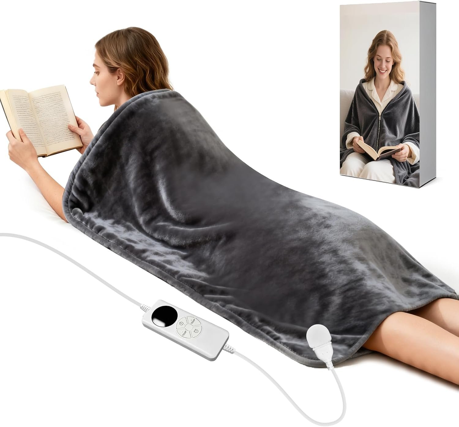 Heating Pad for Back Extra Large 59×27 Full Body Electric Heat Cloak XXL | with Zippers Wearable Heating Blanket, Gift for Women, Men, Elderly Home/Office/Recliner Use, Birthday Christmas Presents
