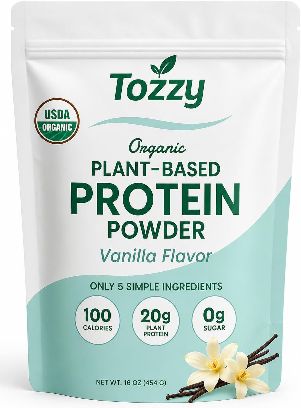 Organic Vegan Protein Powder, Vanilla | 16 Servings | 20g Plant-Based Pea Protein | 5 Simple Ingredients | 0g Sugar | Keto | Gluten- & Dairy-Free (1 lb) – Packaging May Vary