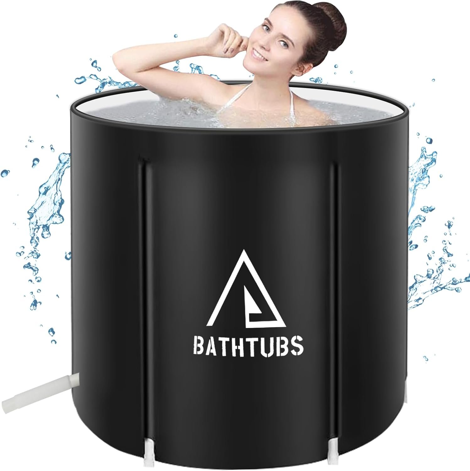 Portable Bathtub for Adult, Collapsible Adult Bath Tub for Hot SPA and Ice Bath, 6-layer Insulated Portable Tub,Space-Saving (Black, 27inch)
