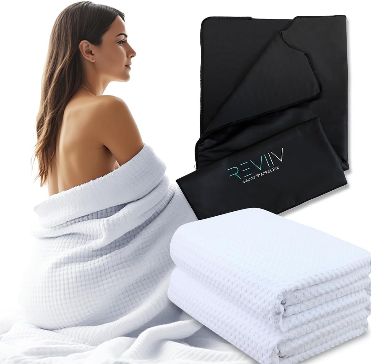 Sauna Blanket Insert Towel – 2 Pack Soft White Cotton Waffle – Comfortable and Easy Home Sessions Minimal Cleanup – Super Absorbent Sauna Towel