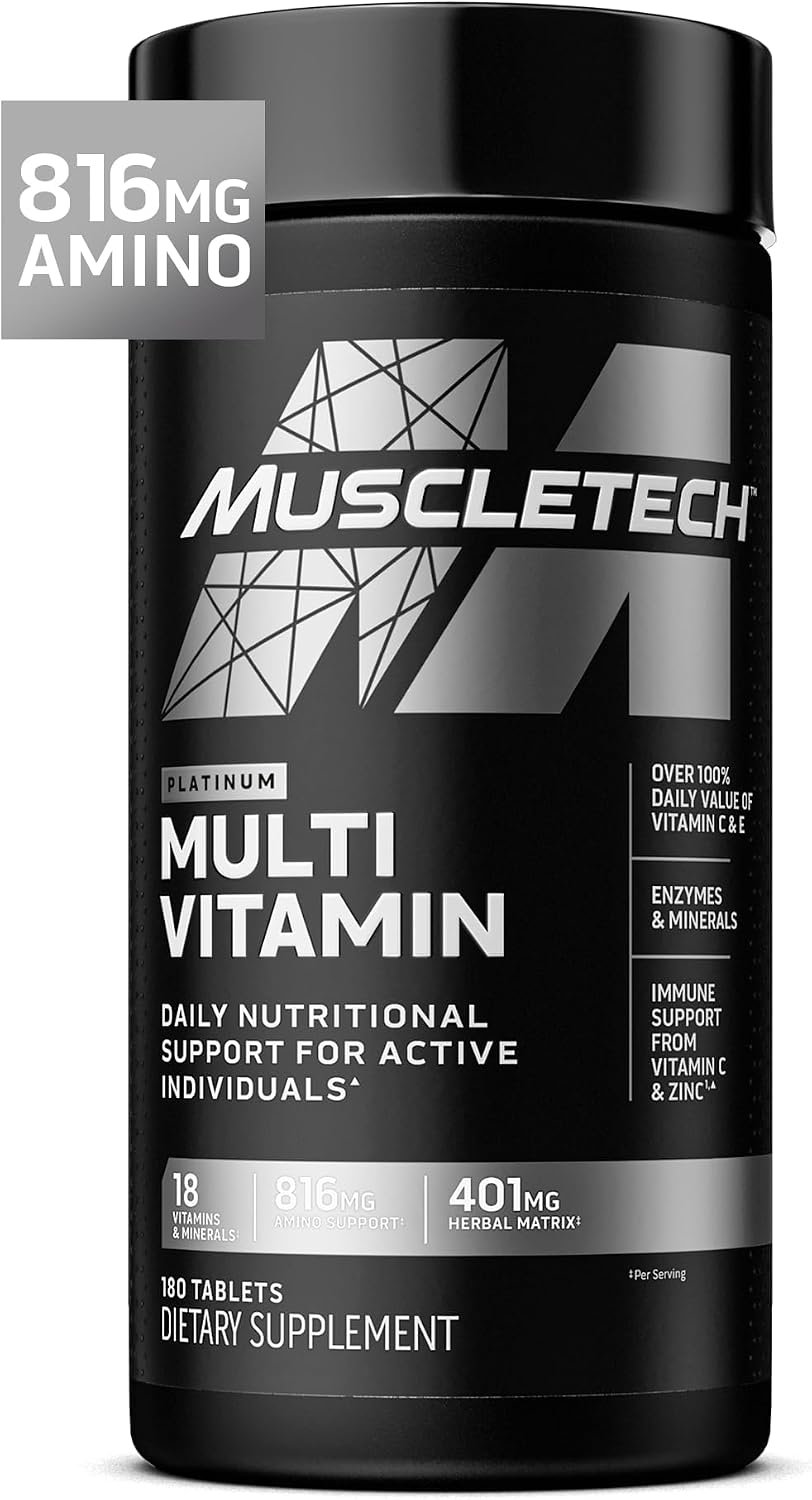 MuscleTech Platinum Multivitamins for Men & Women, Multi-Vitamin Supplement | 18 Vitamins & Minerals, Vitamin A C D E B6 B12 – Daily Workout Supplements for Immune Support – 180 Capsules
