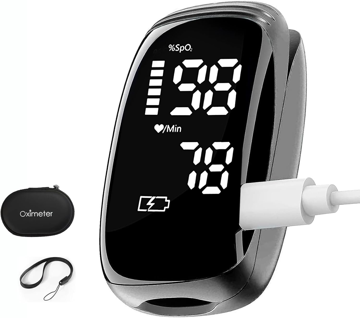 Rechargeable Pulse Oximeter Fingertip – Blood Oxygen Saturation Monitor With Accurate Fast SpO2 Reading Outdoor Sports Wide Use (Black)