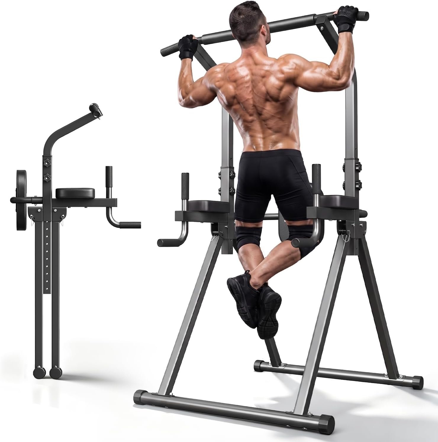 YYJO Foldable Pull Up Bar Free Standing Multi-function Power Tower Dip Bar with Assistance Bands Home Gym Strength Training Equipment