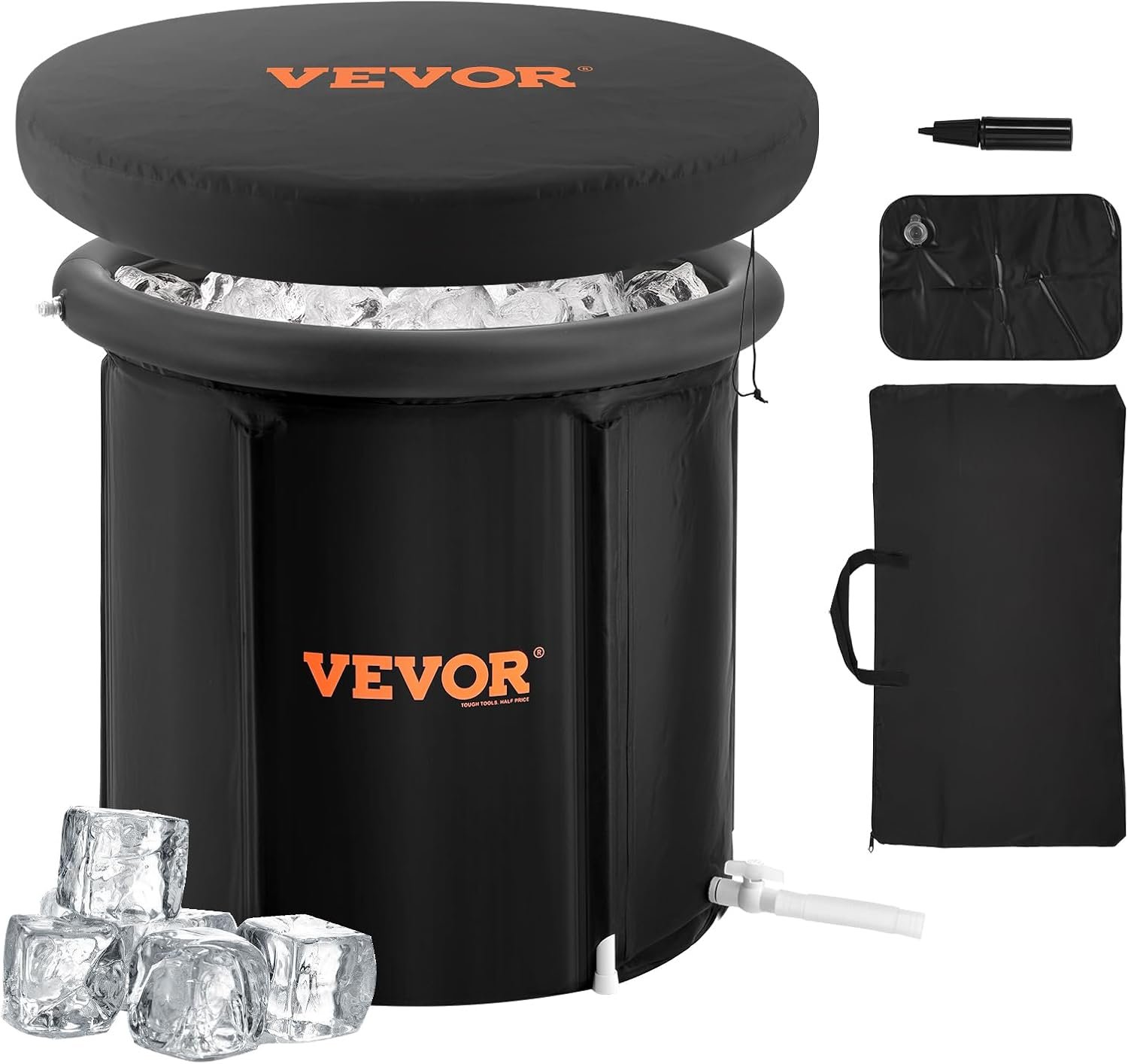 VEVOR Ice Bath Tub, Cold Water Therapy Plunge Tub for Athletes, Portable Outdoor Ice Barrel Plunge Pool for Recovery, 90 Gal Inflatable Folding Bathtub with Cover, Home Ice Pod for Adult, 32″Lx30″H