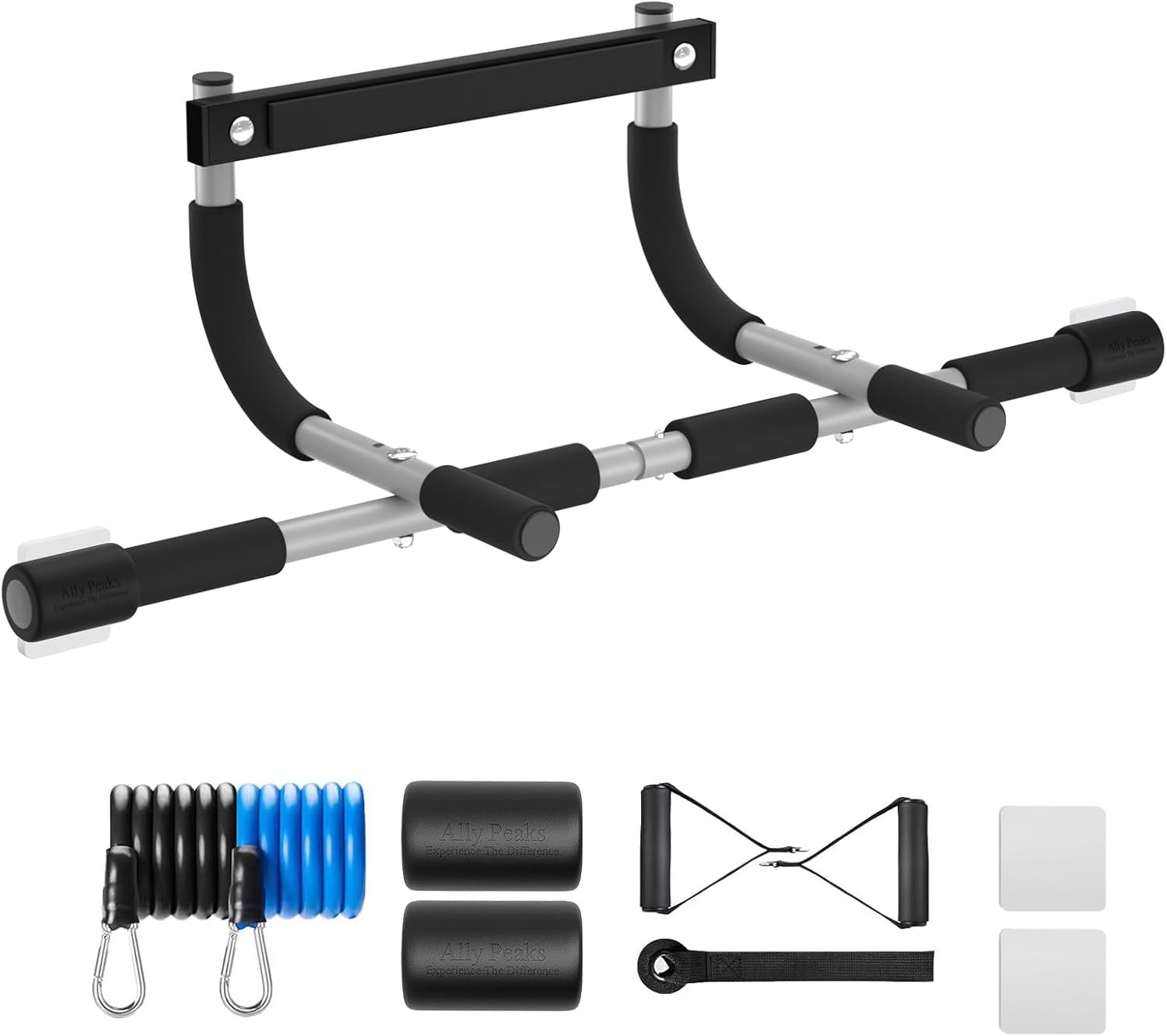 Ally Peaks Pull Up Bar for Doorway | Thickened Steel Max Limit 440 lbs Upper Body Fitness Workout Bar| Multi-Grip Strength for Doorway | Indoor Chin-Up Bar Fitness Trainer for 5.5″-8.7″ door frame