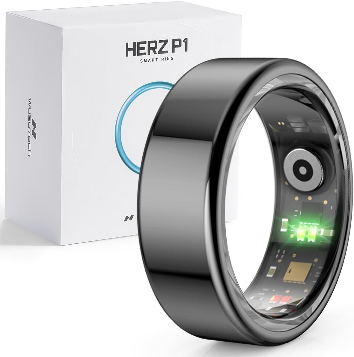 Herz P1 Smart Ring for Women & Men – (Size 10) 24/7 Health Metrics Fitness Ring, Tracks 20+ Biometrics, 6 Day Battery Life, Waterproof Stainless Steel, Free APP for iOS Android, No Subscription