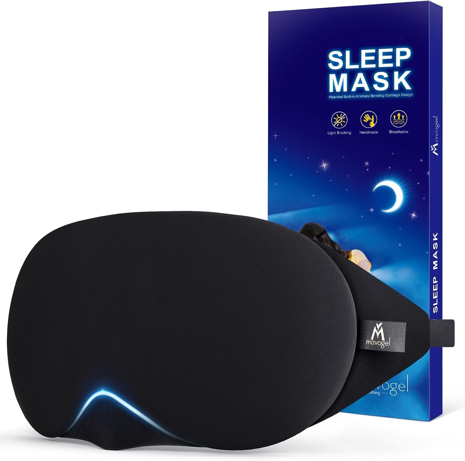 Mavogel Cotton Sleep Eye Mask, Light Blocking with Adjustable Nose Bridge | Updated Design, Soft and Comfortable Night Eye Mask for Men Women, Eye Blinder for Shift Work, Includes Travel Pouch, Black