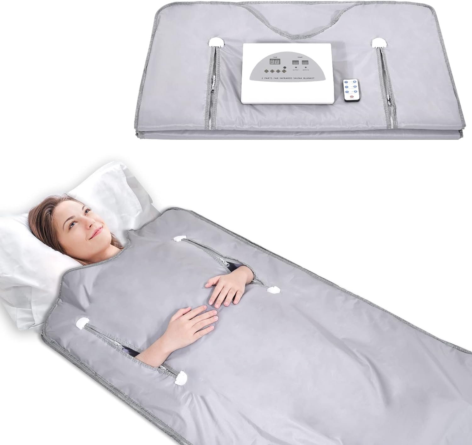 Infrared Sauna Blanket for Fitness and Detox Anti Aging Length 71″ | with Remote Control, 2 Zone Temperature Control, Quick Sweating Professional Body Sculpting Home Sauna
