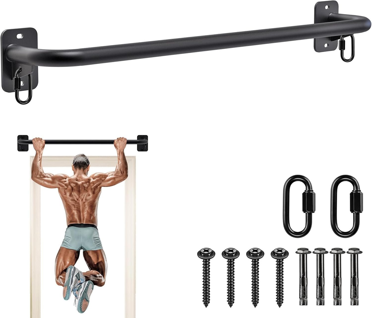 SELEWARE Heavy Duty Welded Pull Up Bar Wall/Joist/Ceiling Mount Chin Up Bar | Multifunctional Pull-up Bars w/Resistance Band Hooks for Home Gym Strength Training, Sturdy Steel Construction Support 500 lb