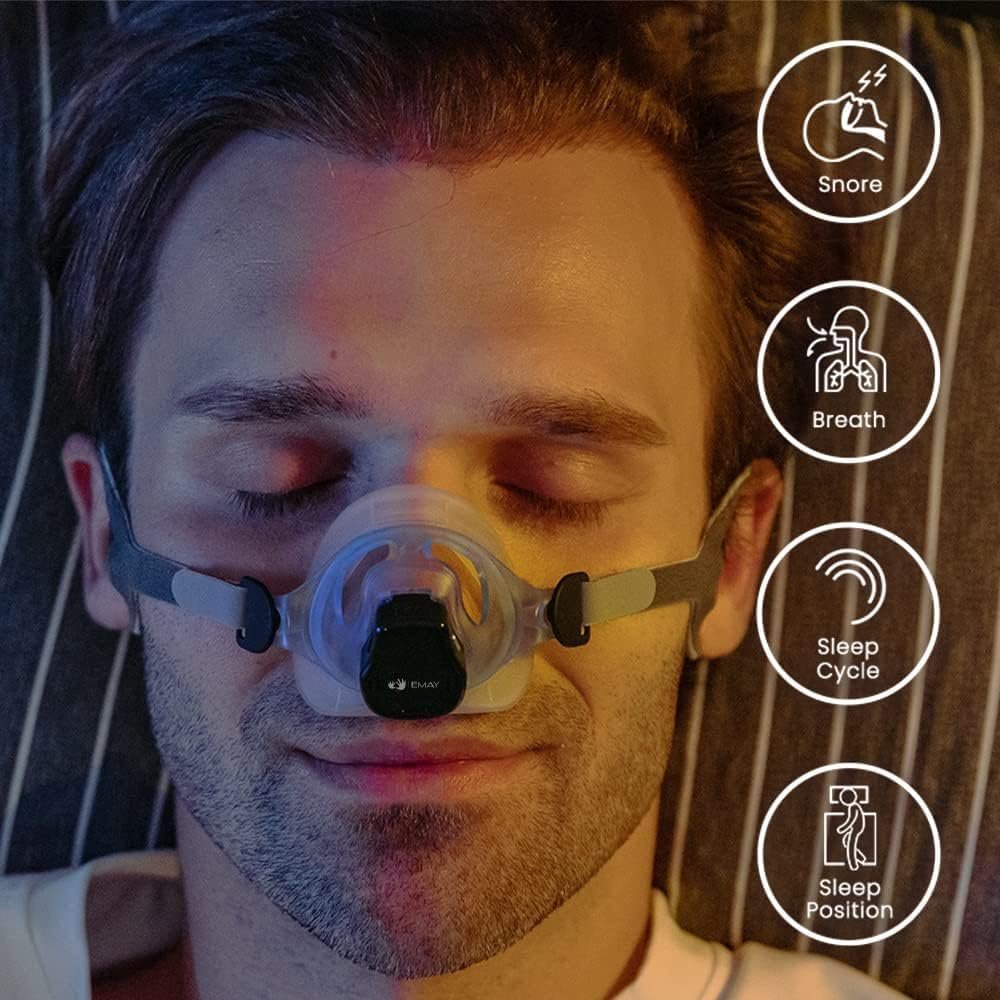 EMAY Sleep Breathing Monitor for Airflow Tracking | Record Breathing Continuously On the App | Monitor Sleep Quality and Respiratory Events | Generate Professional Sleep Report with Data Analysis
