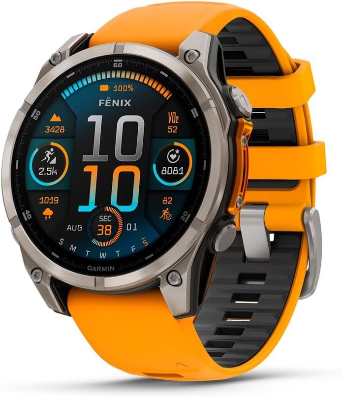 Garmin fēnix® 8, Sapphire, 47mm, Titanium, Spark Orange/Graphite | Premium Multisport Smartwatch, AMOLED Display, GPS, Built-In Flashlight, Dive-Rated, Built-In Speakers & Mic