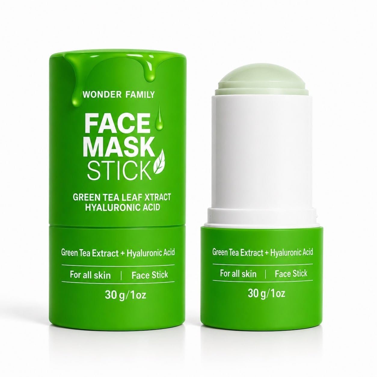 WONDER FAMILY Blackhead Remover Mask Stick – Green Tea Pore Cleanser with Hyaluronic Acid – Deep Cleansing Clay Facial Mask for Oily Skin, Pores & Nose – Skin Care for Women & Men – 2 Pack