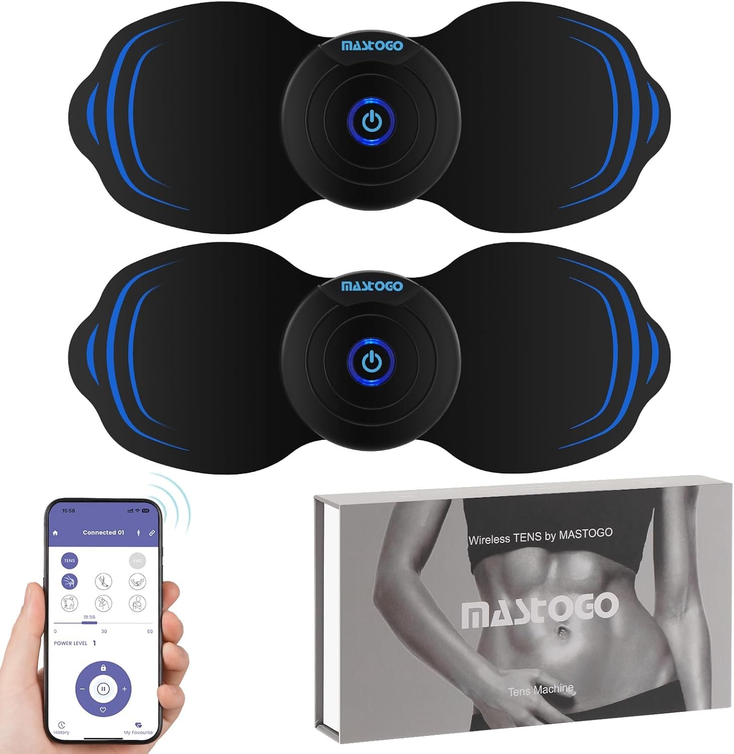 12 Modes Wireless TENS Unit Muscle Stimulator for Pain Relief | App-Controlled TENS Machine, Dual Channel, Independent Control, 20 Intensity Levels, Shoulder, Neck Pain Relief, 8 PCS Pads