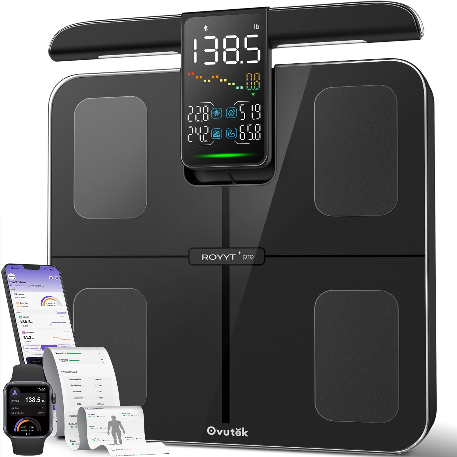 Scale for Body Weight 8-Electrode 57 Metrics Composition Scale 500lb | Bathroom Digital Accurate Scale with BMI, Body Fat, Muscle Mass, Heart Rate Large Display Scale for Home, Athletes, Fitness
