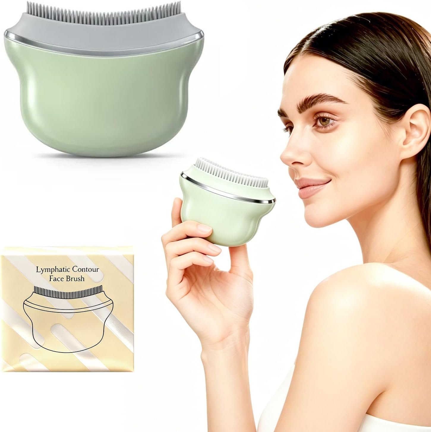 Lymphatic Drainage Face Brush, Silicone Facial Cleansing & Lymphatic Massager, Manual Scrubber for Depuffing & Jawline Sculpting, Silicone Bristles for Face Massage & Glowing Skin