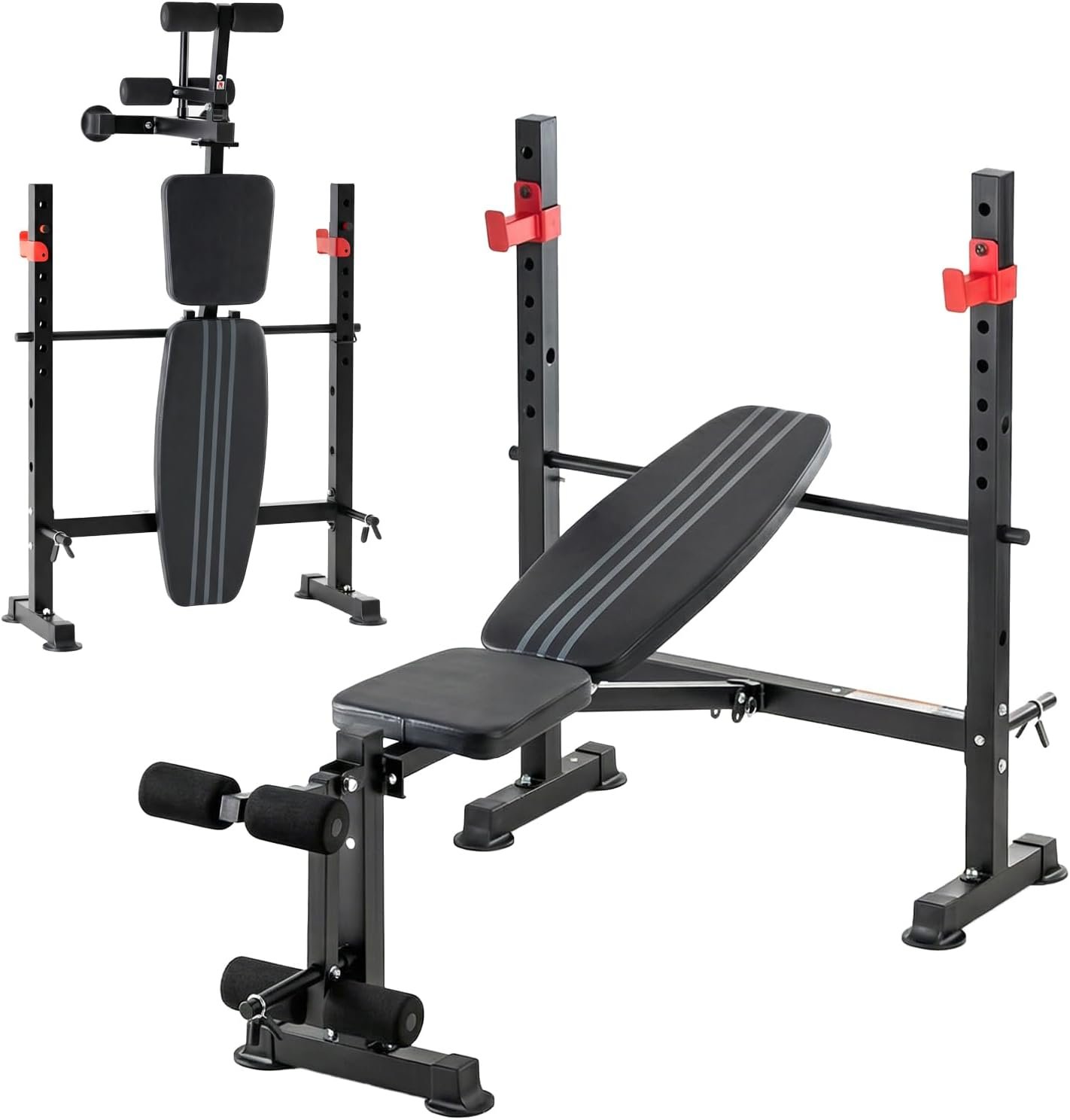 NEWBULIG Adjustable Weight Bench Set with Leg Extension & Curl, 650 LBS Heavy Duty Foldable Bench Press Set with Barbell Rack, Full Body Strength Training Bench for Home Gym