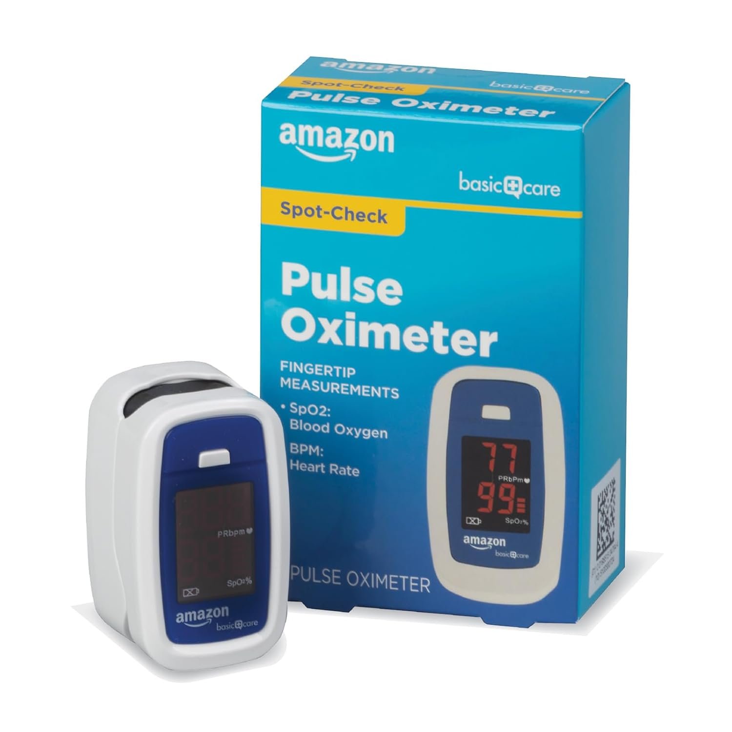 Amazon Basic Care Pulse Oximeter, Blood Oxygen Saturation Monitor, Portable Oxygen Monitor, Pulse Rate, Easy to Use (Previously Healthwise)