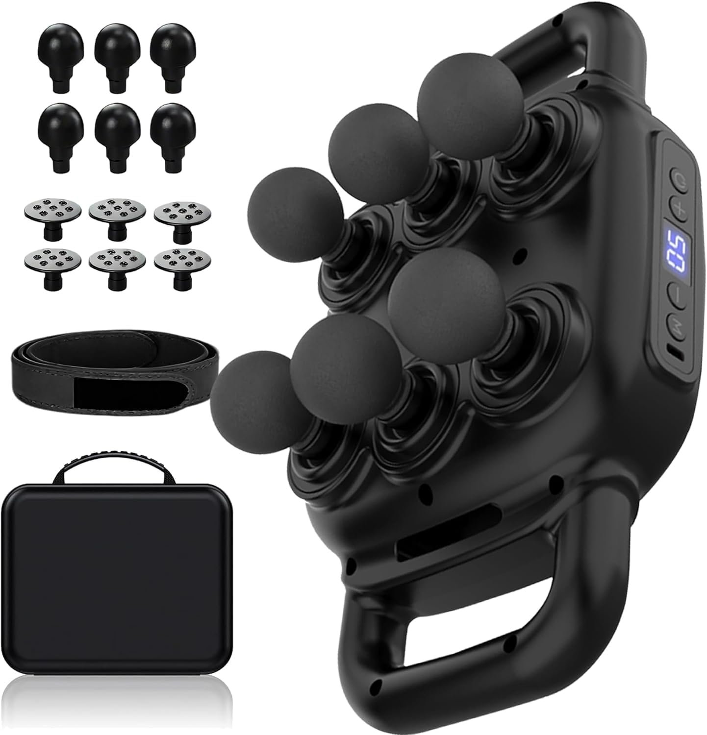 UFFAE Six Head Massage Gun, 50 Intensity Levels & 9 Massage Modes, Equipped with 3 Different Massage Heads, Massage Gun with Adjustable Belt Ideal Gifts for Women, Men, Mom, and Dad