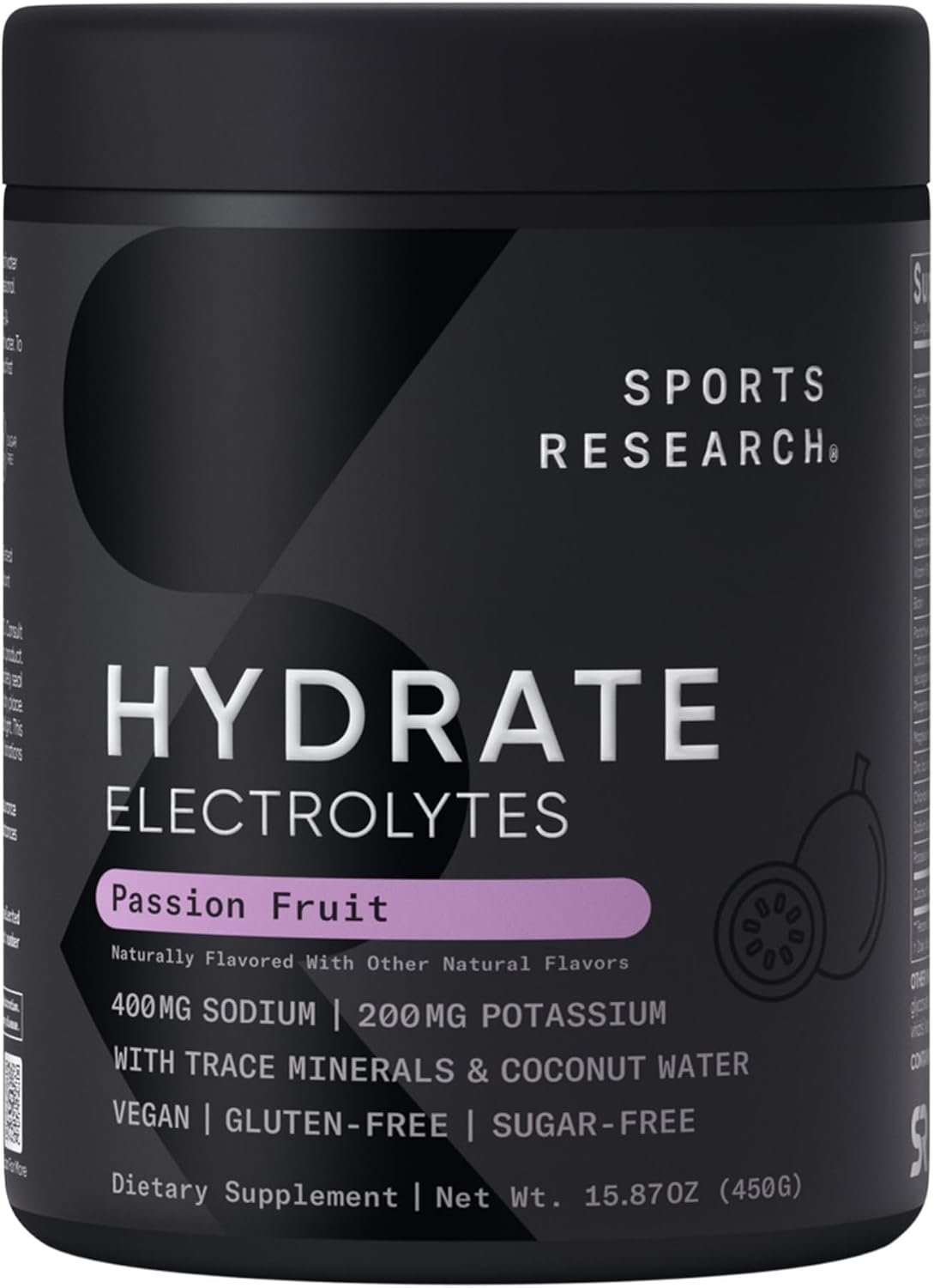 Sports Research® Hydrate Electrolytes Passion Fruit, 90 Servings | Sugar-Free with Vitamins, Minerals, and Coconut Water for Daily Hydration Support