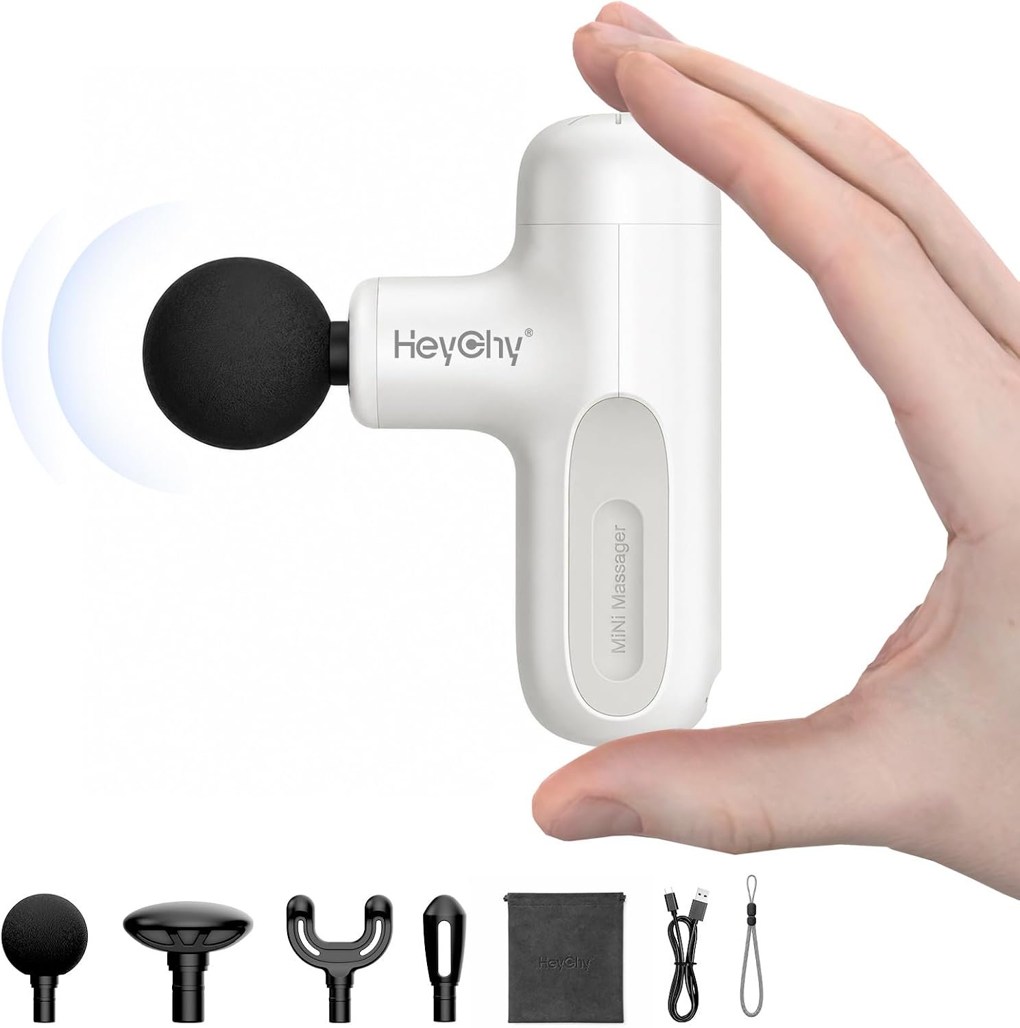 Super Mini Massage Gun Deep Tissue Portable Muscle Massager, White | 4 Heads Men Women Body Relief, Back Neck Legs, Quiet Operation Home Gym Office Travel, FSA Eligible HSA