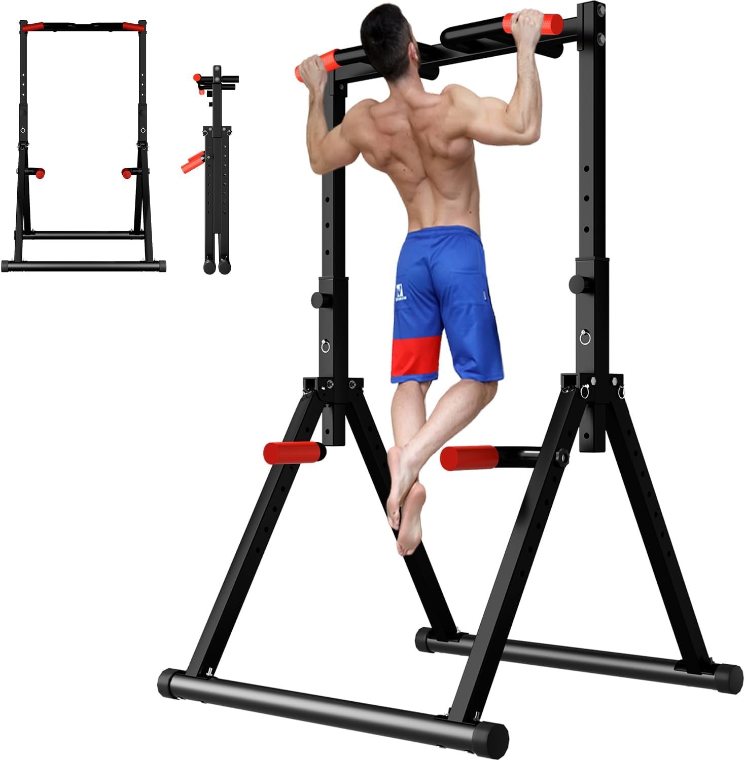 DOBESTS Power Tower Pull Up Bar Free Standing, Foldable Pull Up Station